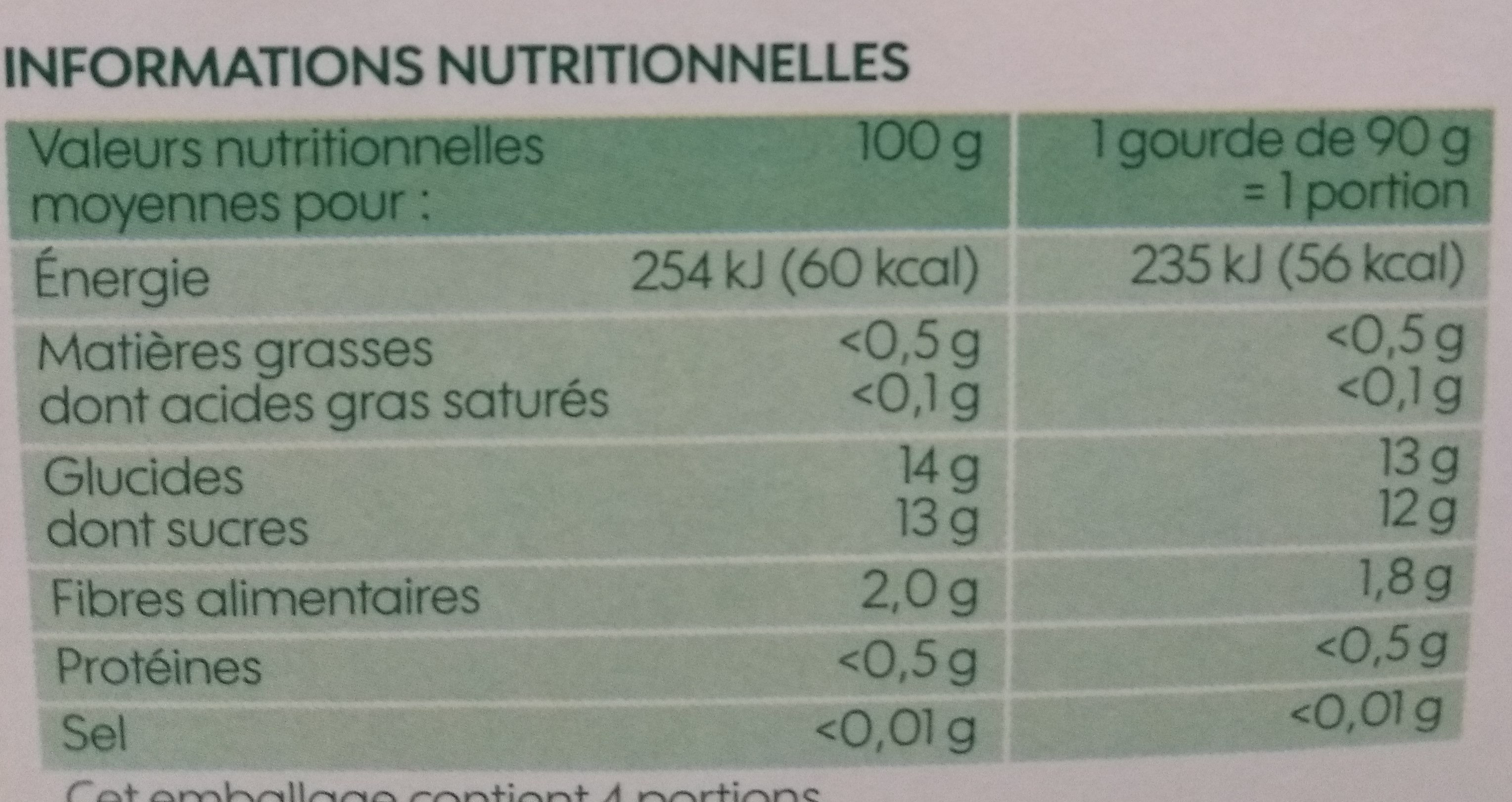 Compote de fraise allégée en sucre gourde bio 4 x 90 g - حقائق غذائية - fr