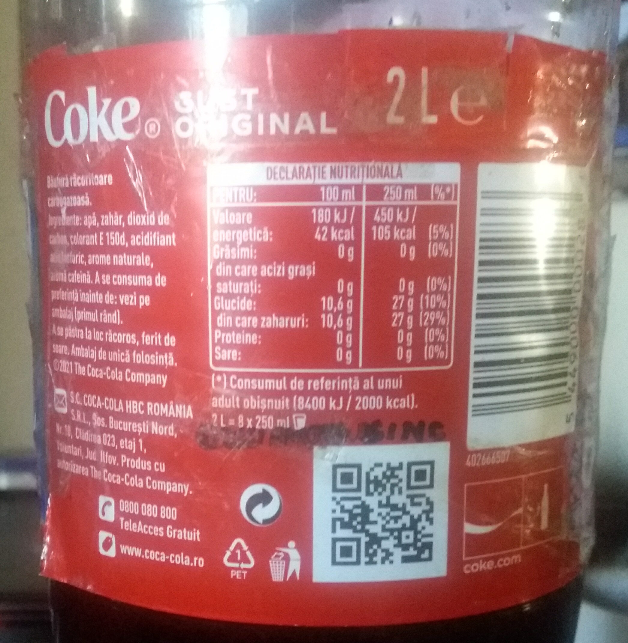 Coca Cola Gust Original - حقائق غذائية - ro