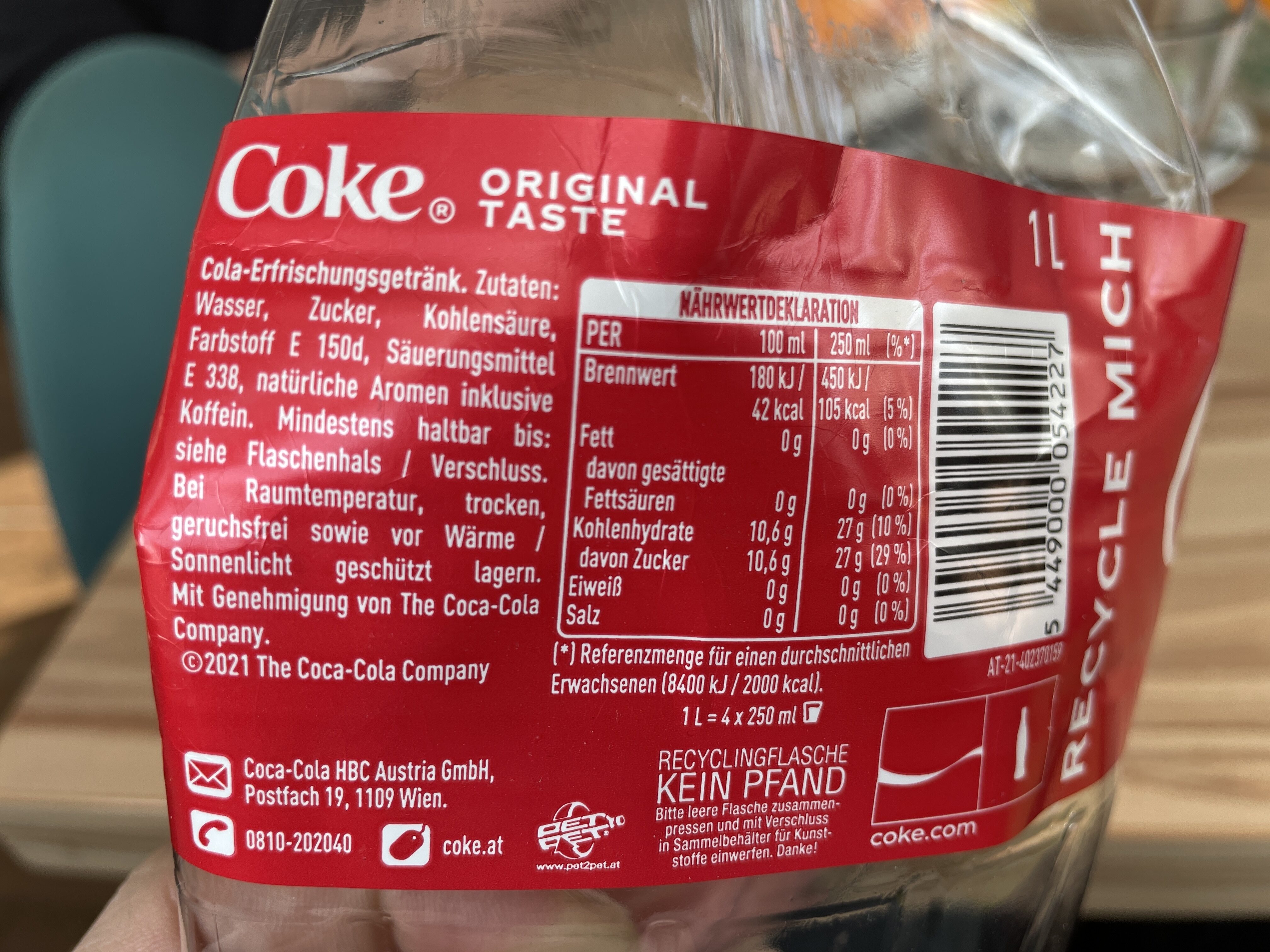 Coca cola 1 litre - المكونات - en